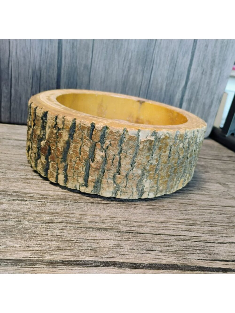 Vintage 1950s Tree Bark Nut Bowl w Silver Nutcracker & 6 Picks, Rustic Wooden - Picture 4 of 11